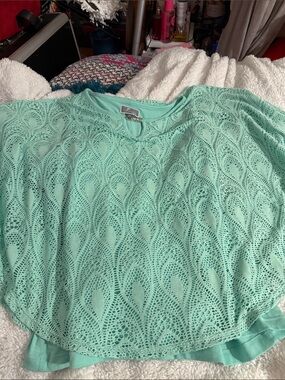 JM Collection Mint Green Crochet Overlay Camisole